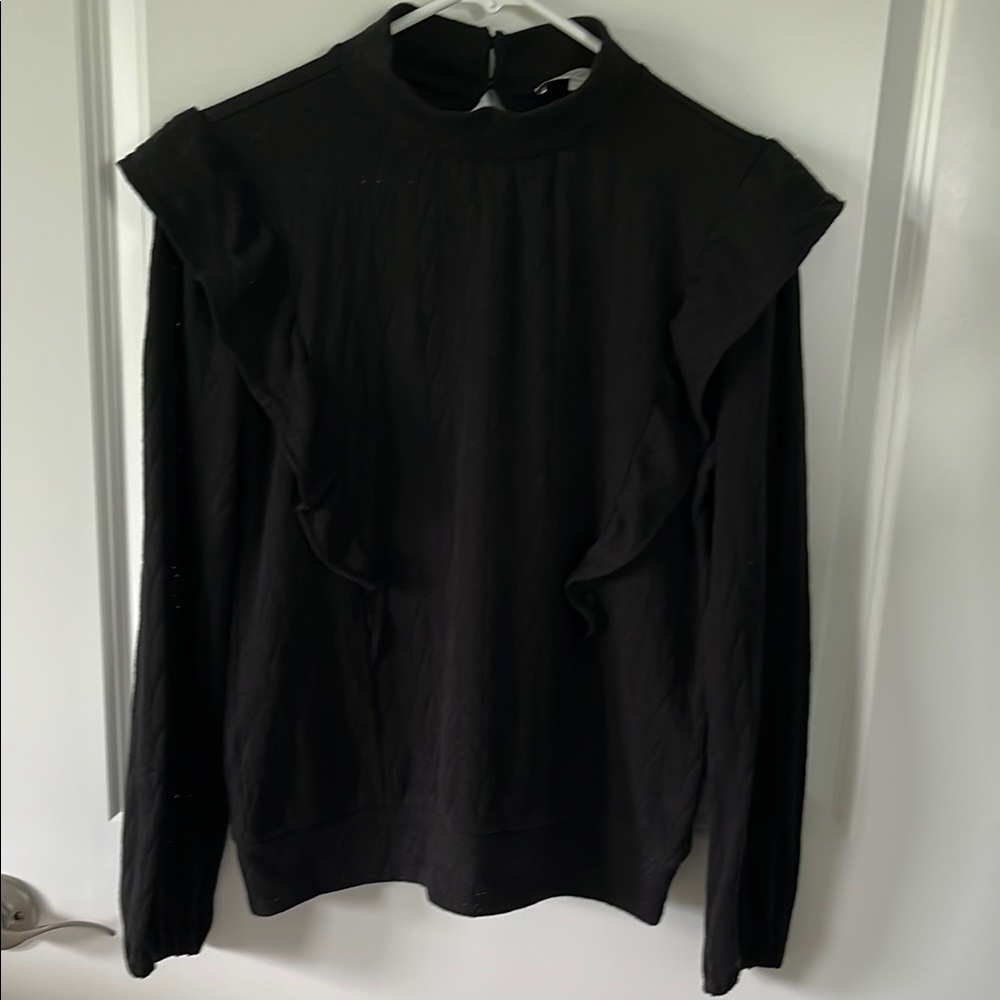 Black Women’s Sweater with Ruffle Detail
